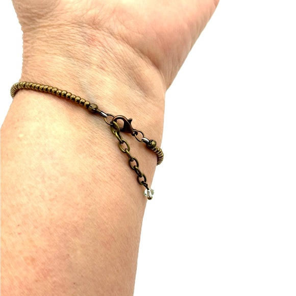 Hand Crafted Dainty Seed Bead Green Crystal Bracelet - Picture 5 of 5